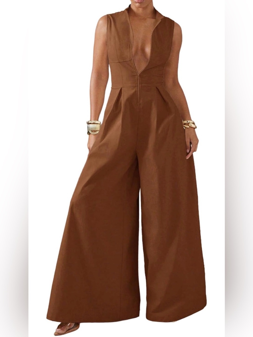 Wide-Leg Brown Women's Jumpsuit